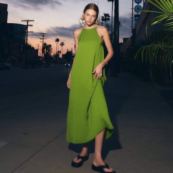 NWT Zara Green Cami Slip Dress Midi - Picture 2 of 11